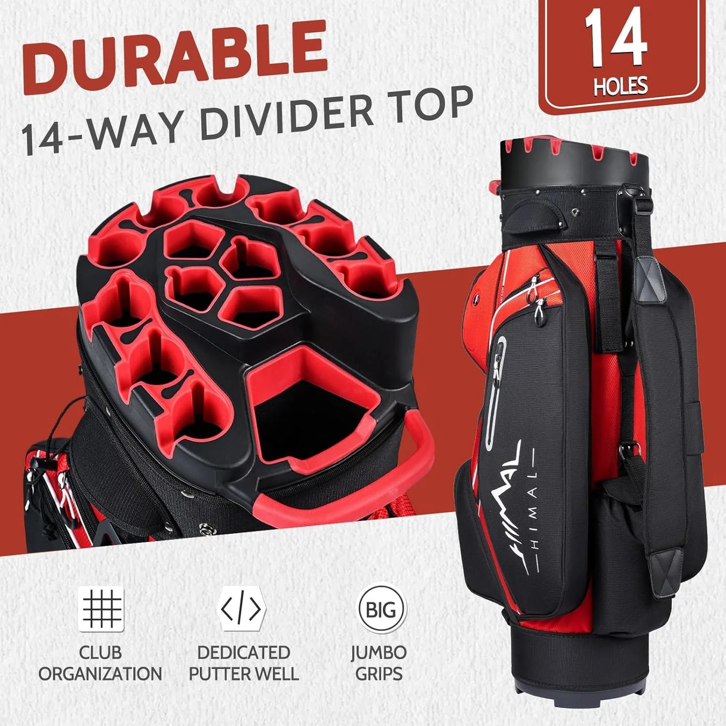14-Way Golf Cart Bag Pro with Full Length Divider Top, Golf Bag for Men