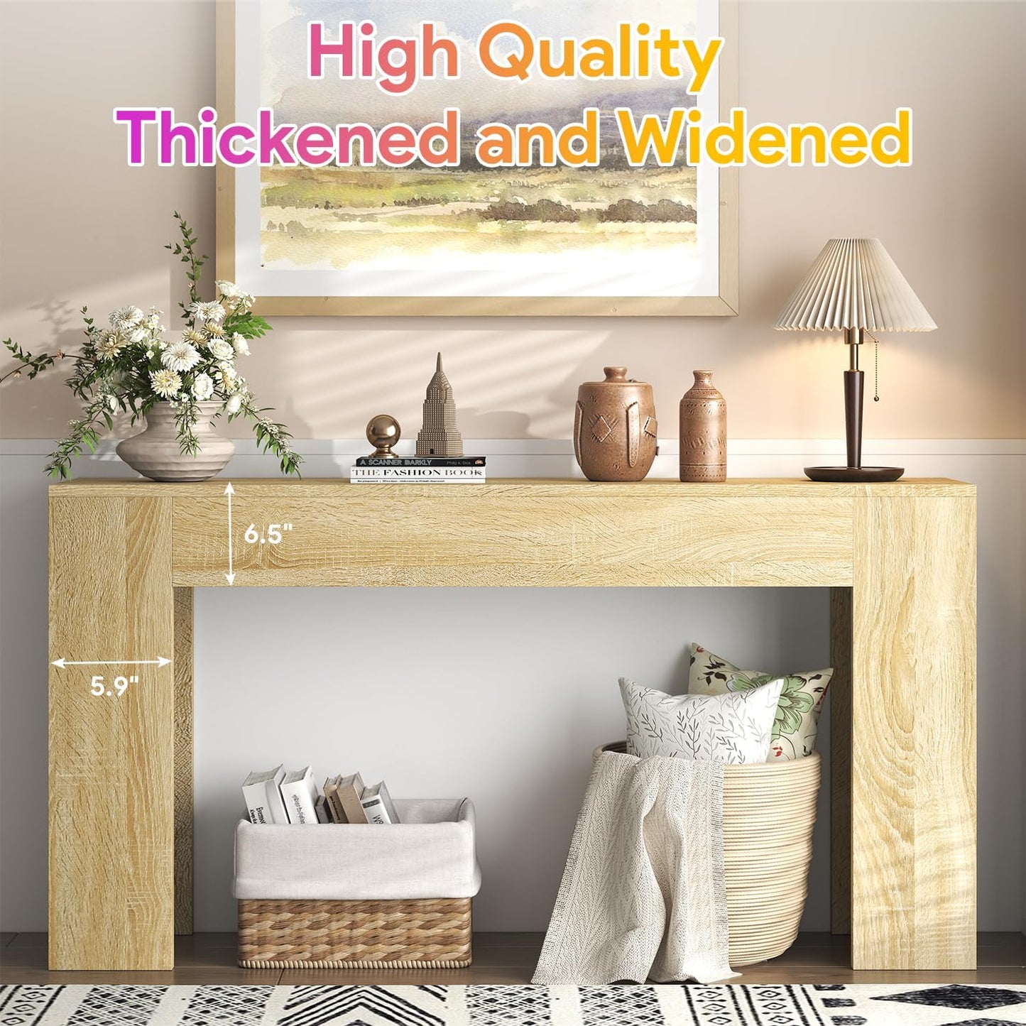 63-Inch Long Console Table with LED Light Farmhouse Sofa Table Behind Couch