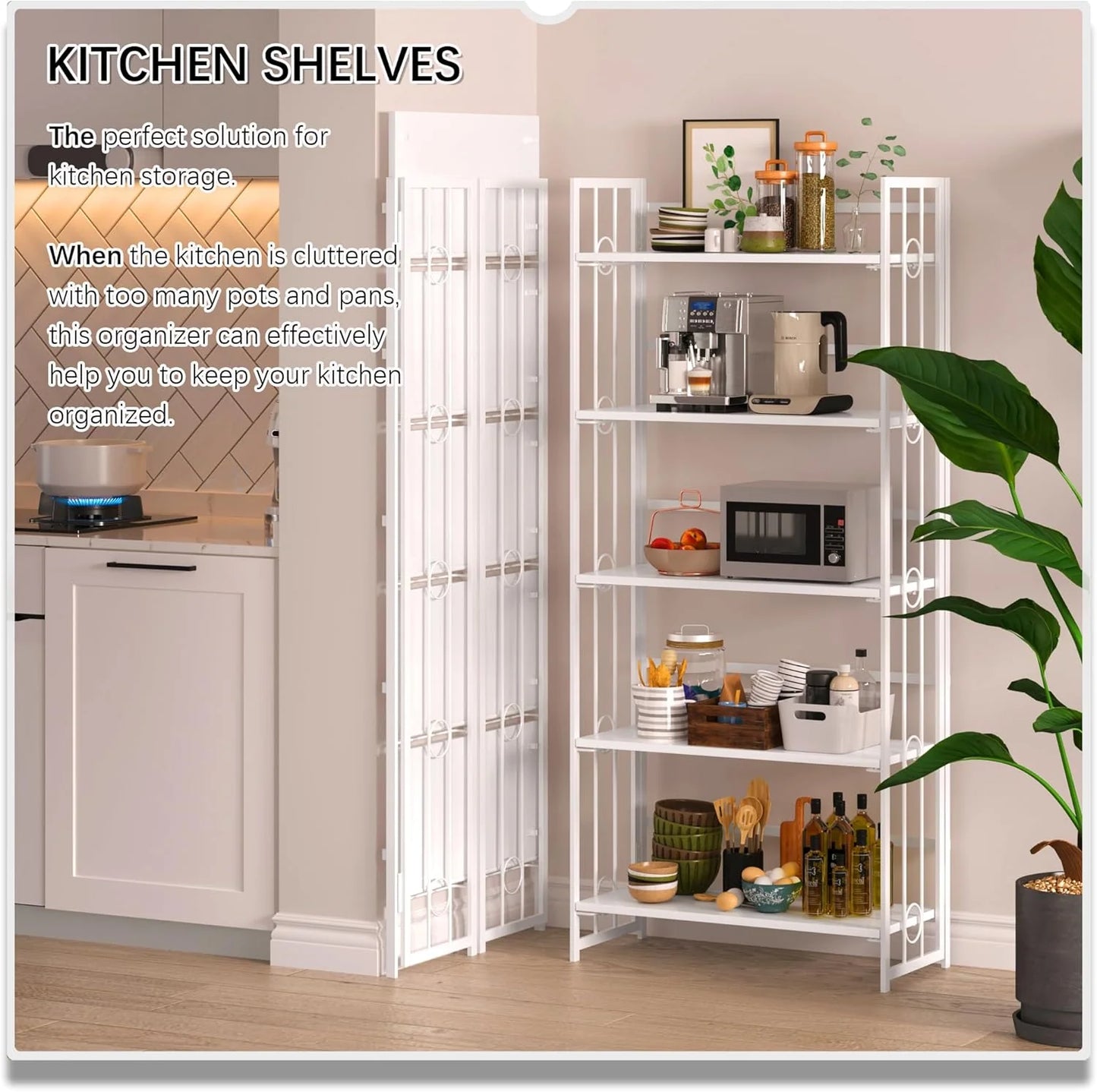 5 Tiers No Assembly Book Shelves 51.2" H Folding Bookshelf Bookcase