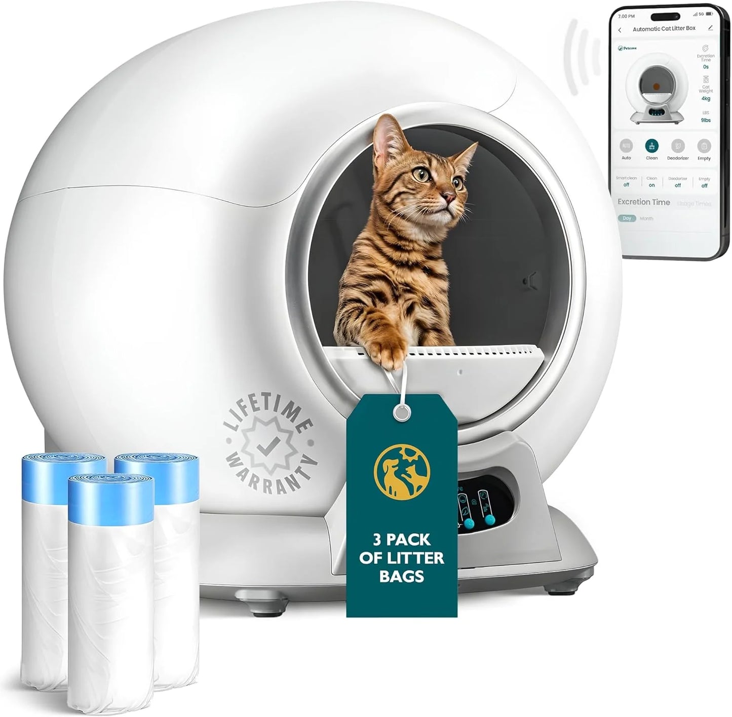 Self Cleaning Litter Box with Auto Safety Sensors for Multiple Cats - Automatic Cat Litter Box Self-Cleaning - Covered Odor Removal with APP Control - Compatible On All WiFi