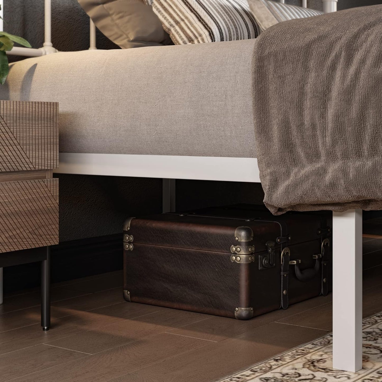 Allewie Queen Size Metal Platform Bed Frame with Victorian Style Wrought Iron-Art Headboard/Footboard, No Box Spring Required