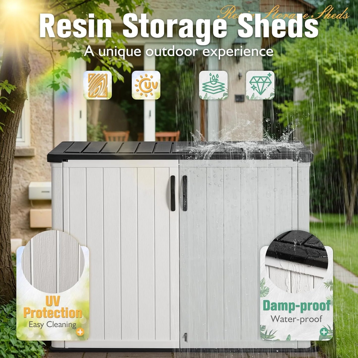 Greesum Outdoor Horizontal Storage Shed 27 Cu.ft Resin Large Storage Box for Garden, Patio, Backyard