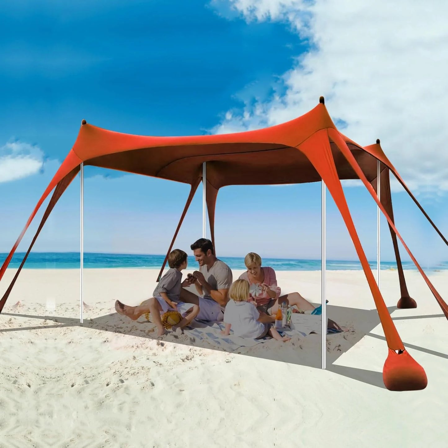 Beach Tent Sun Shelter, 10 x 10 FT Beach Canopy Tent Sun Shade Heavy Duty, UPF50+ Beach Tent Canopy with 8 Sandbags & 4 Stability Poles, Outdoor Beach Shade Canopy for Camping and Fishing, Blue