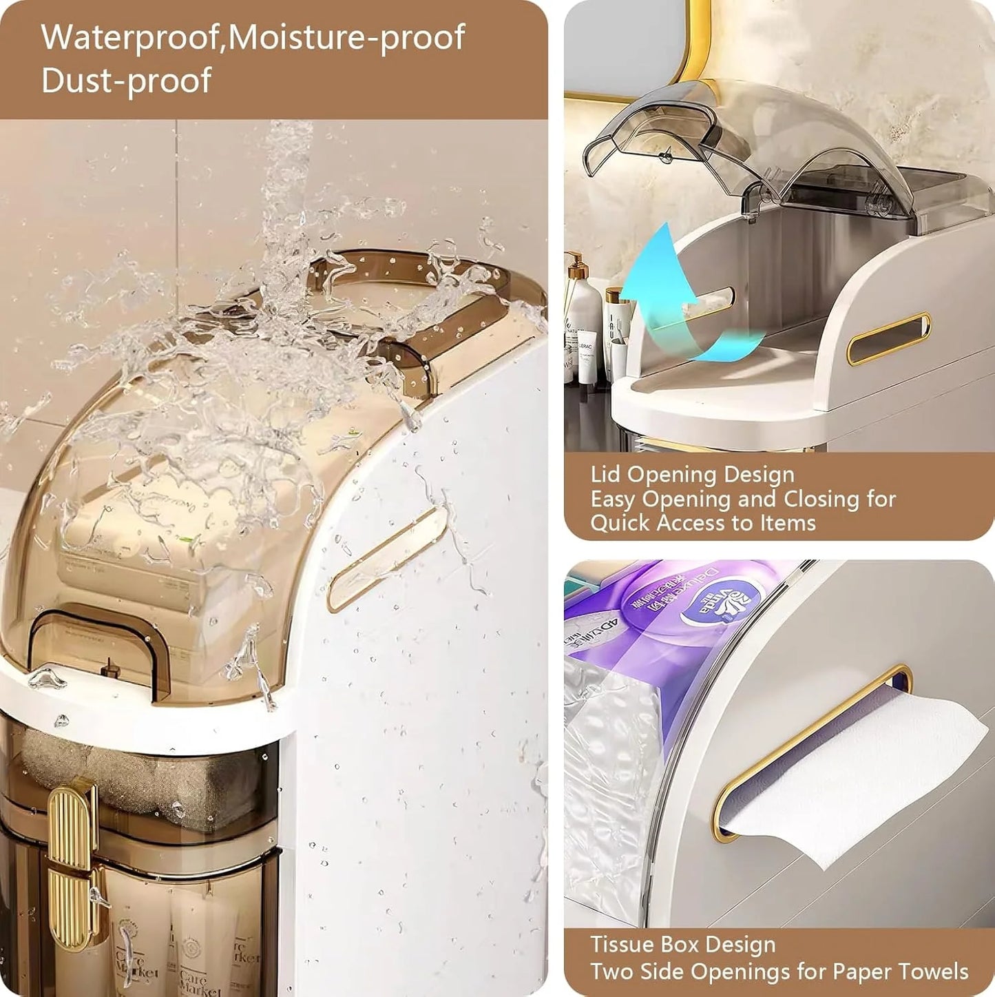 4-Tiers Narrow Bathroom Storage Cabinet 7.1″ Slim Bathroom Floor Organizer with Drawers and Tissue Box Plastic Waterproof Mobile Locker