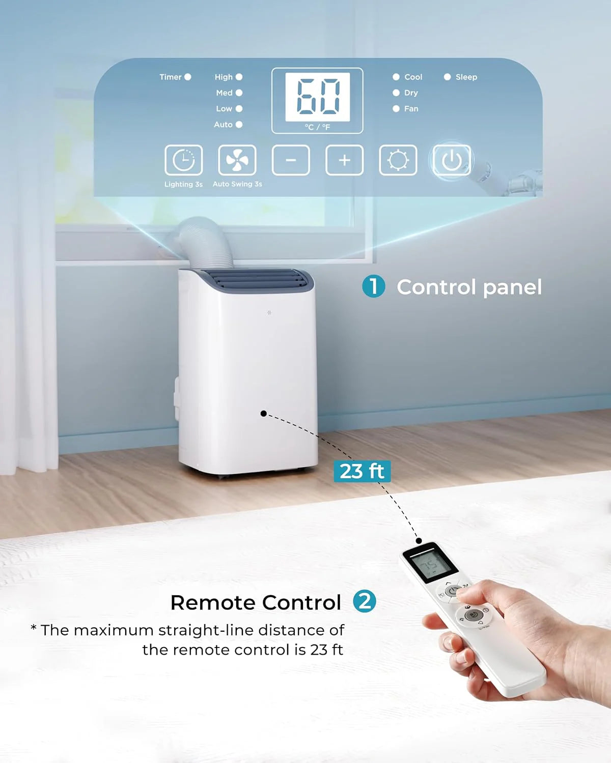 EUHOMY 8,000 BTU Portable Air Conditioners, 4-in-1 Portable AC Unit Up to 350 Sq.Ft, 4 Modes Quiet Air Conditioner with Remote Control, Cool, Fan, Dehumidifier, 24H Timer, Bedroom, Office, Apartments