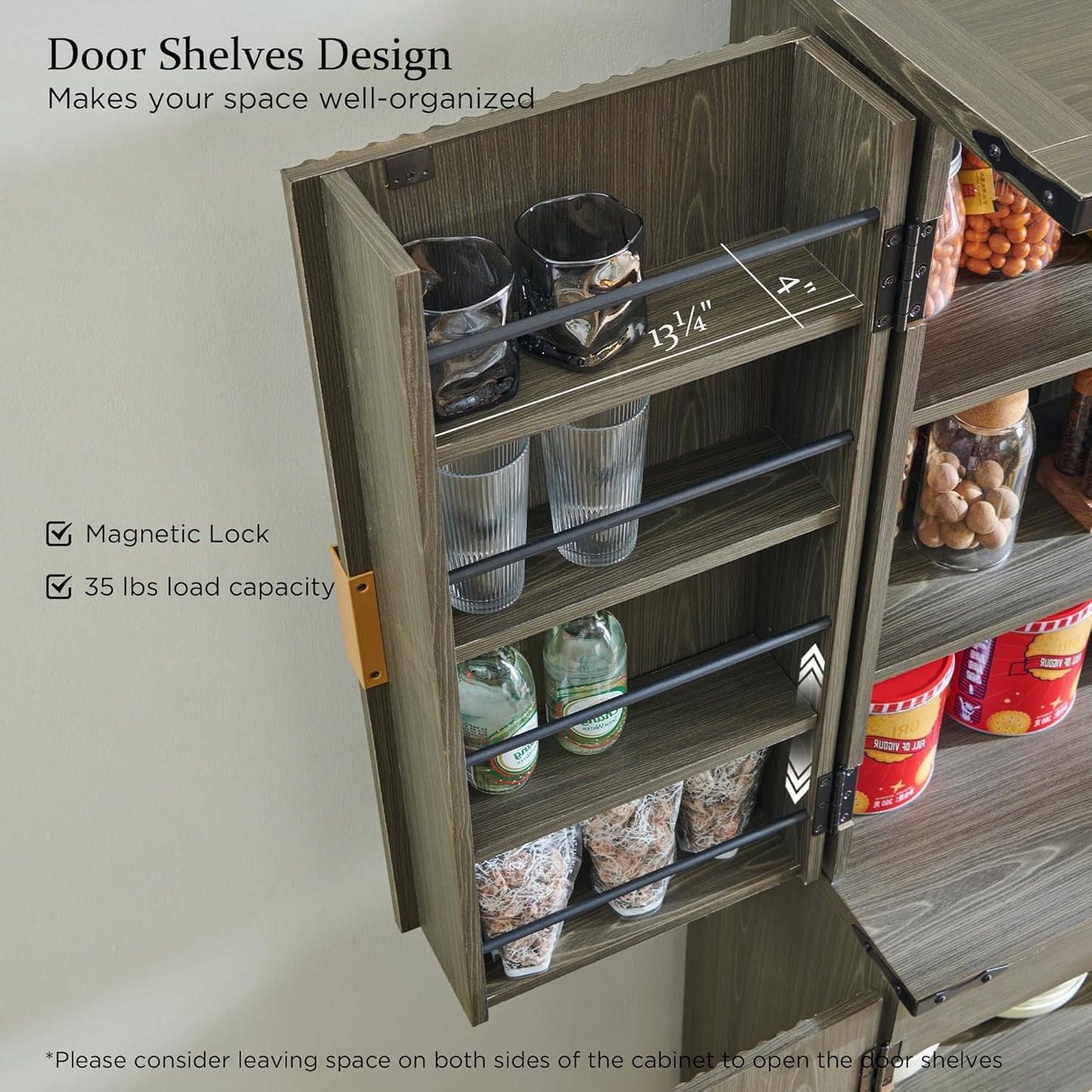 Fluted Pantry Cabinet, 72" Tall Modern Storage Cabinet with 4 Doors, Organizer, Drawer and Adjustable Shelves, Wood Cupboard