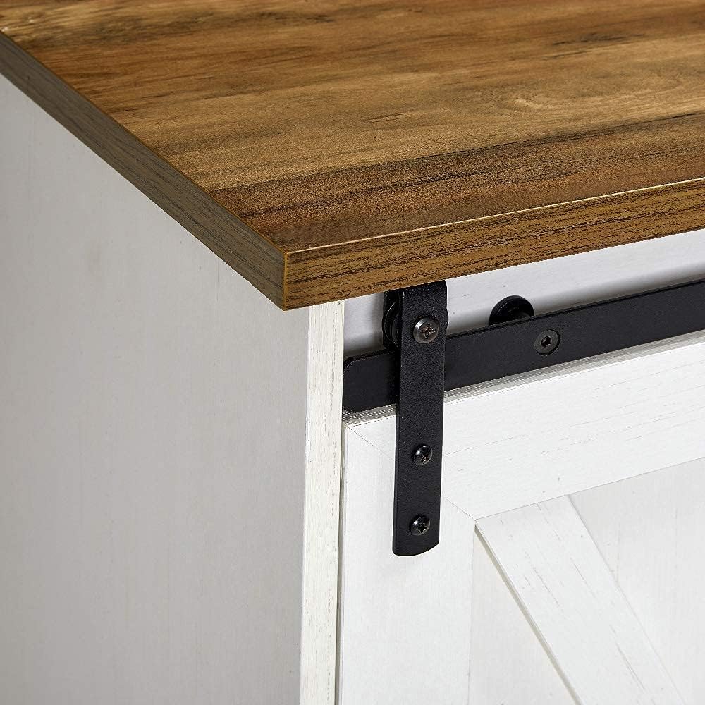 AMERLIFE Fireplace TV Stand with Sliding Barn Door for TVs up to 73", Farmhouse 63" Fireplace Entertainment Center with Storage Cabinets/Adjustable Shelves