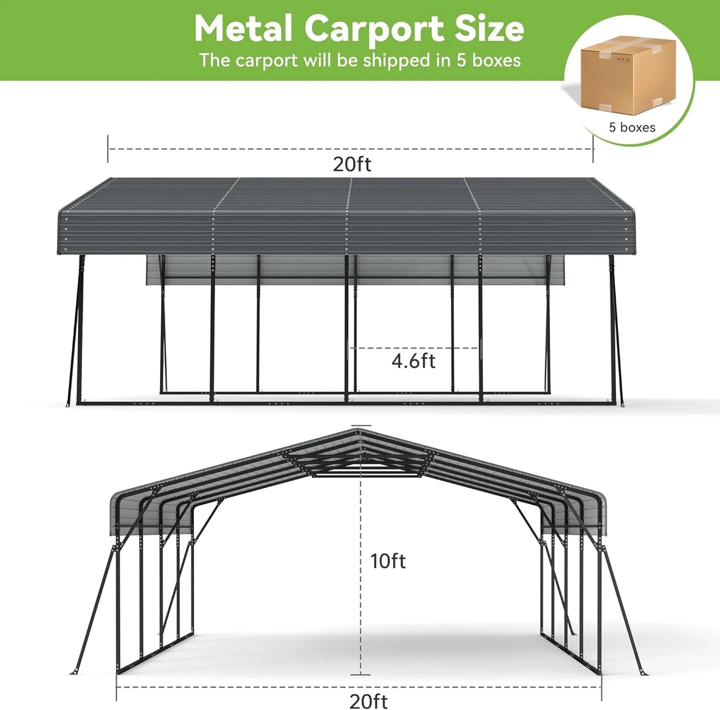 10'x15' Heavy Duty Metal Carport, Outdoor Garage Car Shelter Shade with Heavier Frame