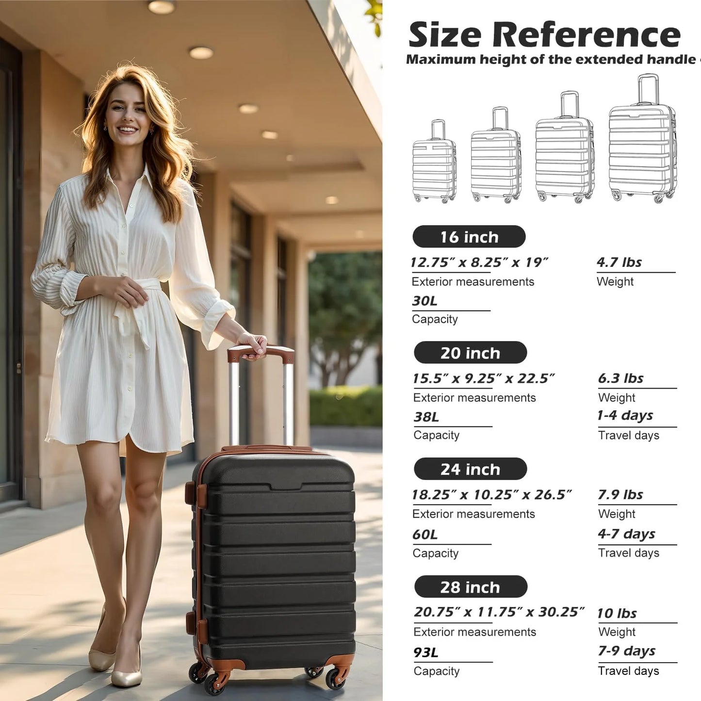 Coolife Luggage 3 Piece Set Suitcase Spinner Hardshell Lightweight TSA Lock