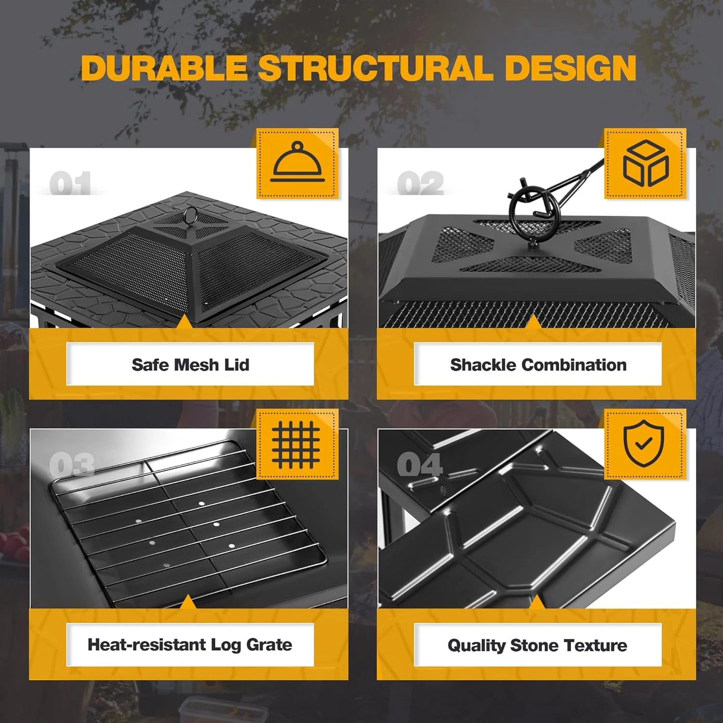 Devoko Outdoor Fire Pit, 32 Inch Firepit Table Metal Outdoor Fireplaces with Waterproof Cover for Outside Patio Camping