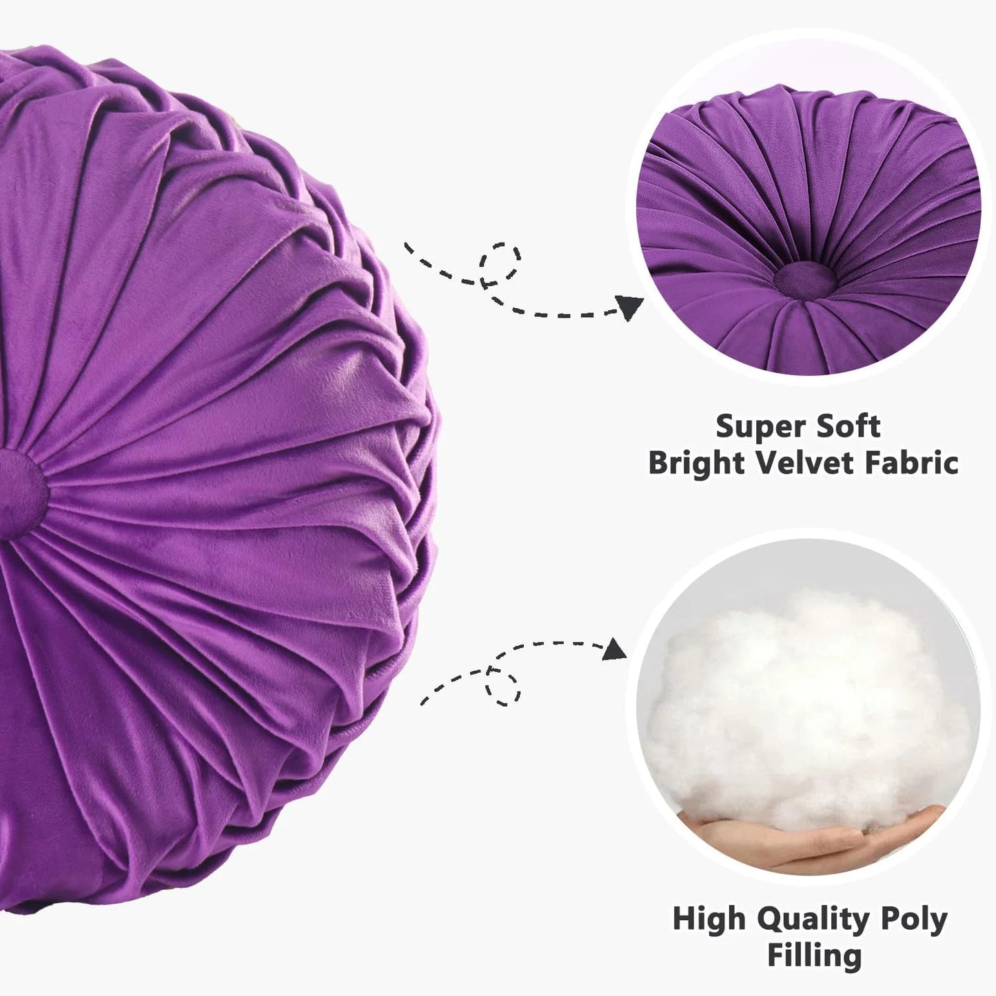 Set of 2 Decorative Round Pleated Throw Pillows