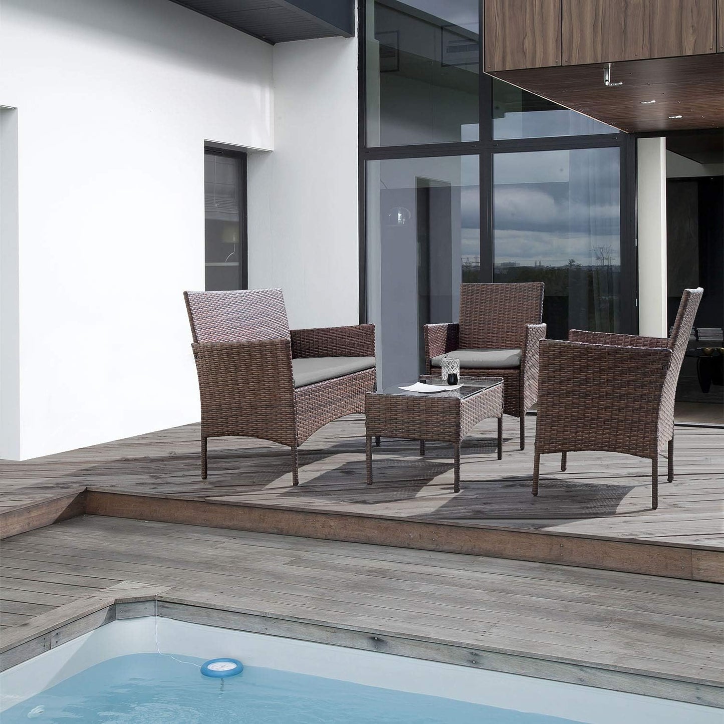 4 piece outdoor patio furniture set rattan chair wicker set