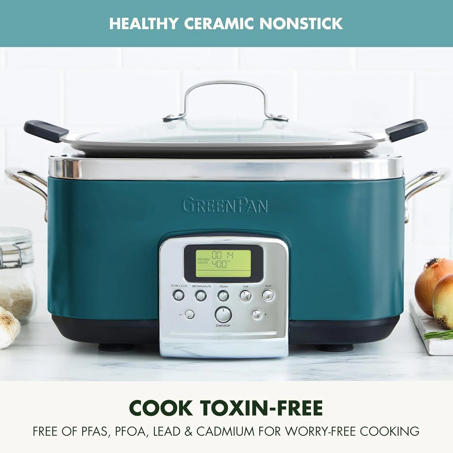8-in-1 Programmable 6QT Electric Slow Cooker with Dishwasher-Safe Lid and Removable Base