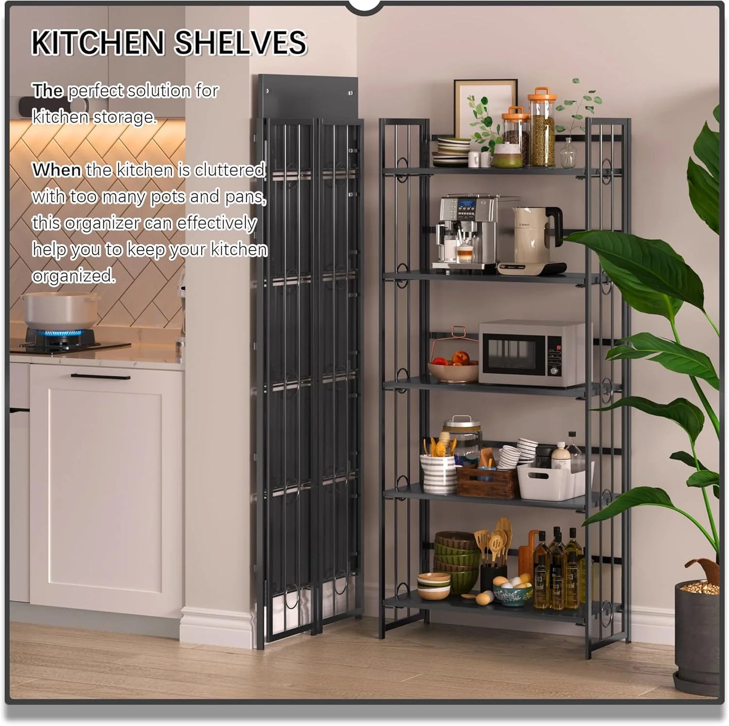 5 Tiers No Assembly Book Shelves 51.2" H Folding Bookshelf Bookcase