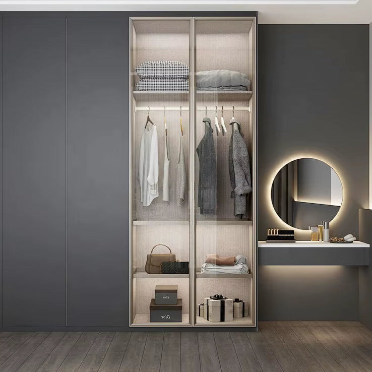 Minimalist Bedroom Wardrobe Gray Wood Storage Closet