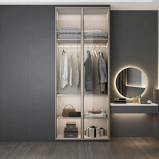 Minimalist Bedroom Wardrobe Gray Wood Storage Closet