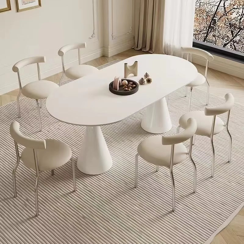 Modern Oval Dining Table Set for 4 to 6 with Solid Wood and Sintered Top