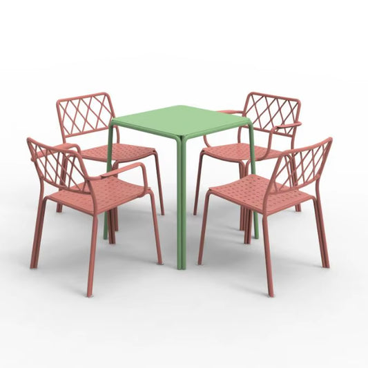 Patio Bistro Dining Set with Aluminum Table and 4 Armchairs