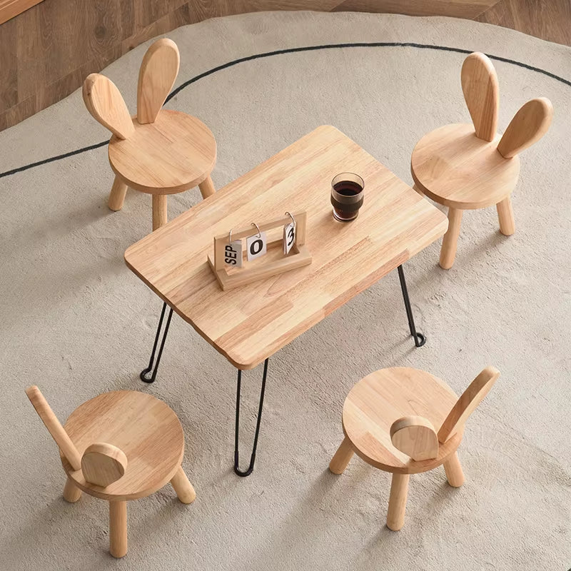 Compact Vintage Rattan and Wood Table Set for Hotel or Home Use
