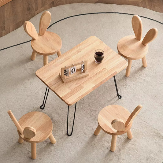 Compact Vintage Rattan and Wood Table Set for Hotel or Home Use