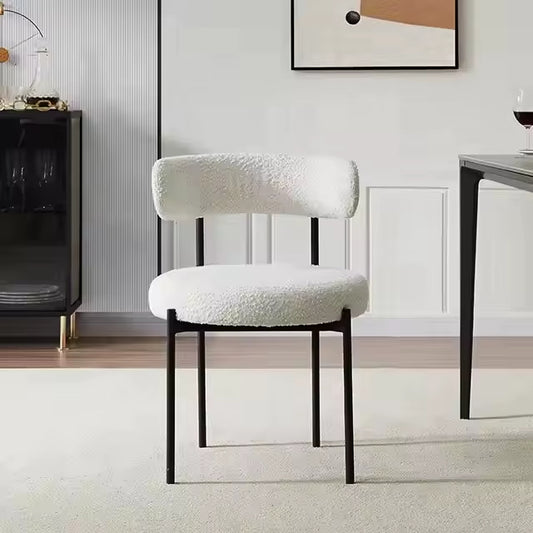 Modern Nordic Velvet Dining Chair with Curved Back and Metal Legs