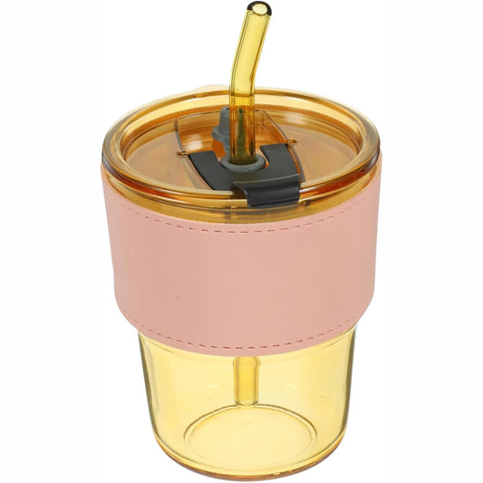 Portable Glass Coffee Cup with Leakproof Lid and Reusable Straw