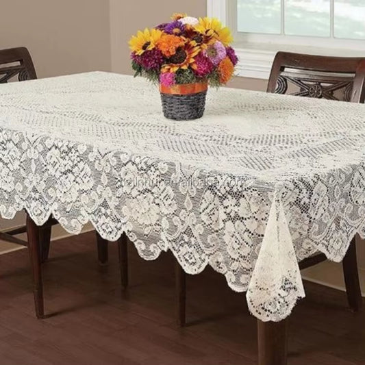 Lace Tablecloth Floral Polyester for Kitchen and Dining Room Decor