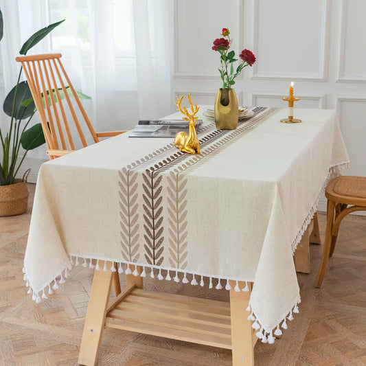 Elegant Cotton Linen Tablecloth Rectangle for Dining Room Decor