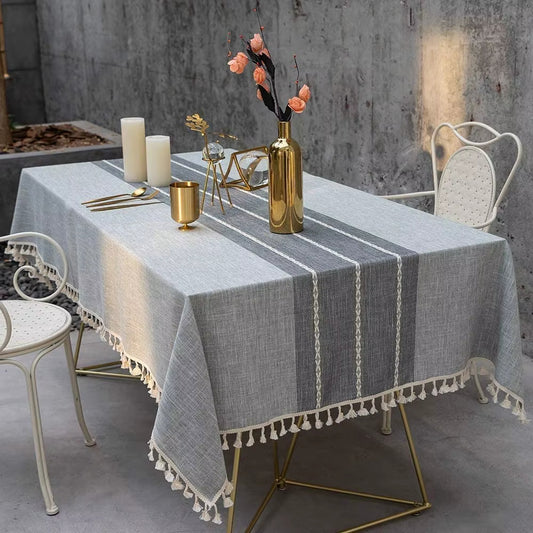 Wrinkle Resistant Square Tablecloth with Tassels for Indoor Outdoor Use