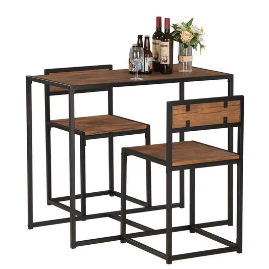 Compact Kitchen Dining Set with Metal Frame and Wood Tabletop