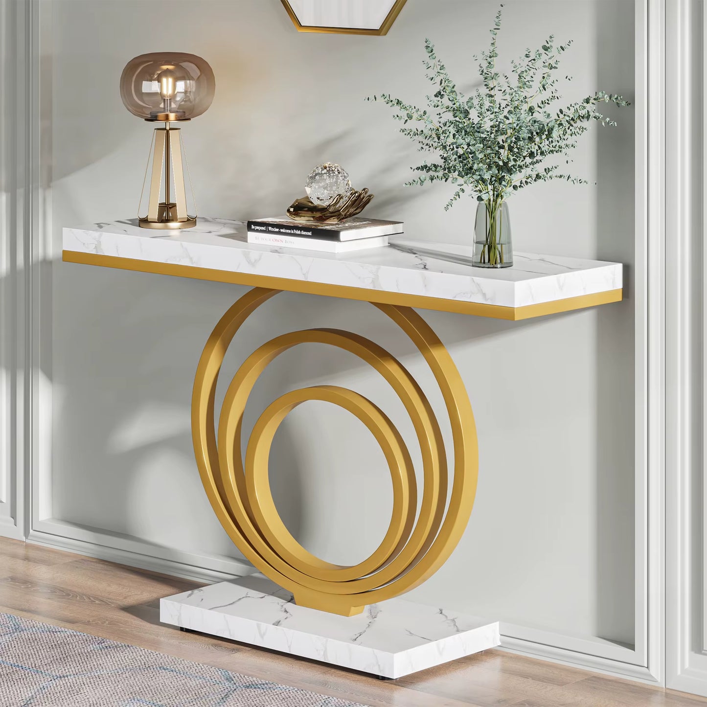 41" Modern Console Table – Gold Marble Entryway & Sofa Table