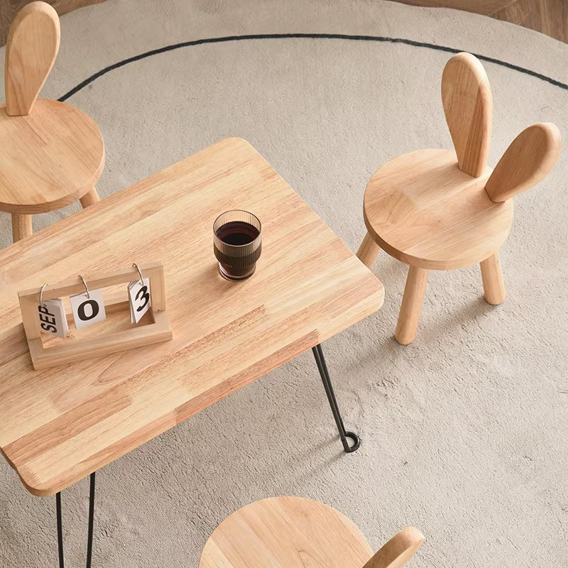 Compact Vintage Rattan and Wood Table Set for Hotel or Home Use