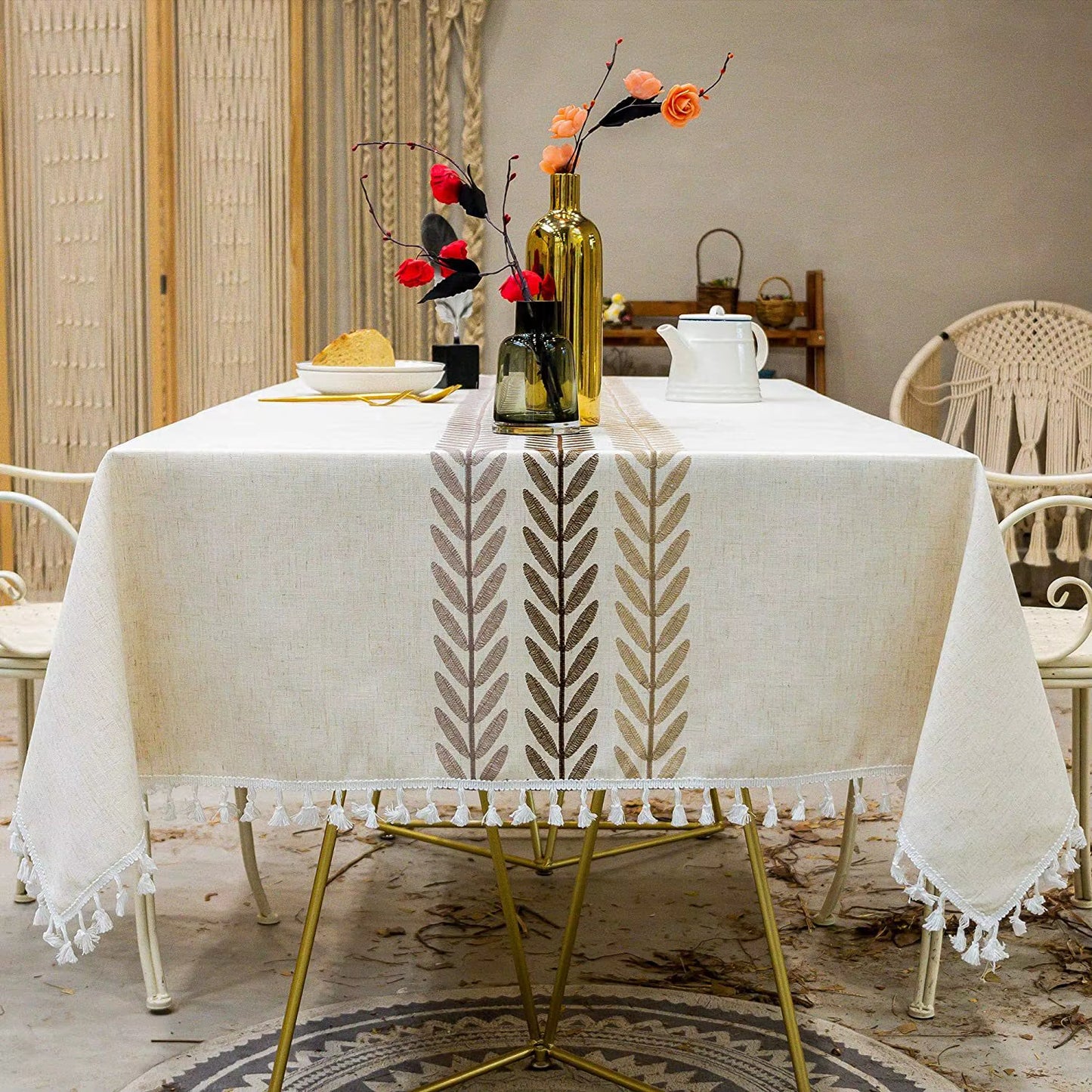 Elegant Cotton Linen Tablecloth Rectangle for Dining Room Decor