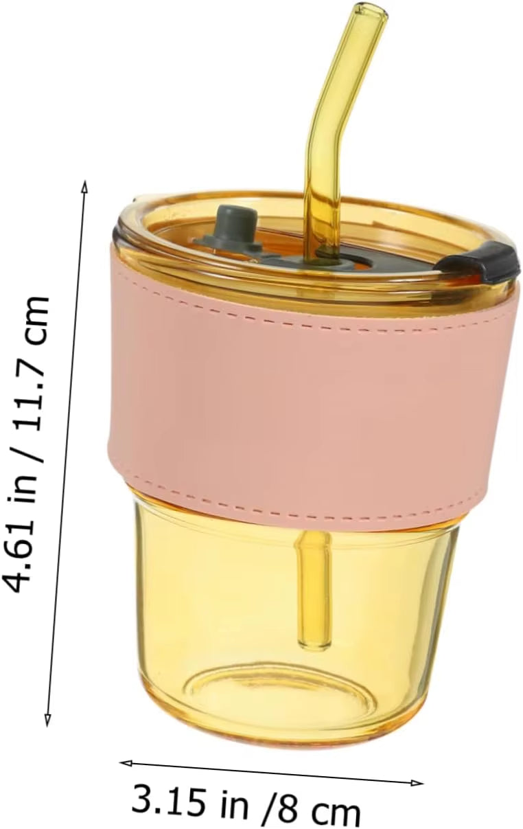 Portable Glass Coffee Cup with Leakproof Lid and Reusable Straw