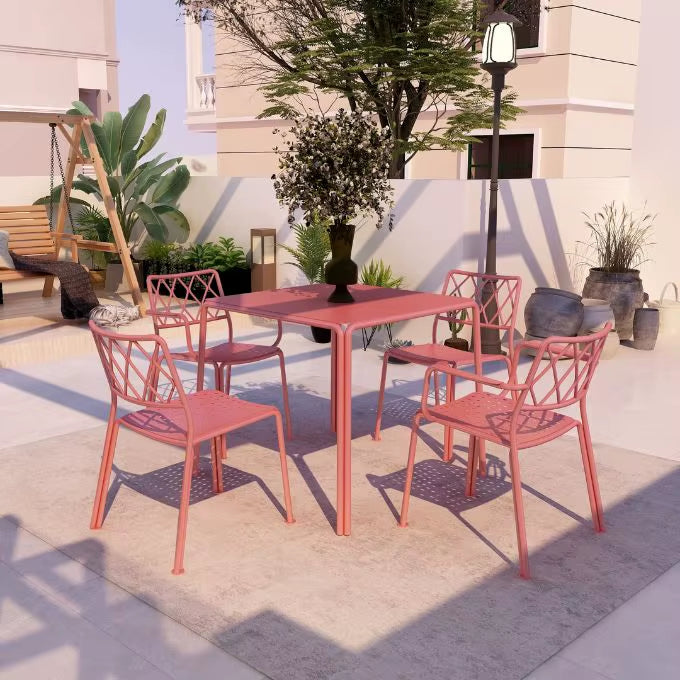 Patio Bistro Dining Set with Aluminum Table and 4 Armchairs