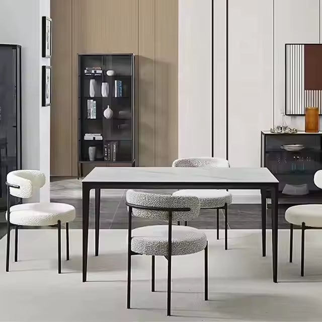 Modern Nordic Velvet Dining Chair with Curved Back and Metal Legs