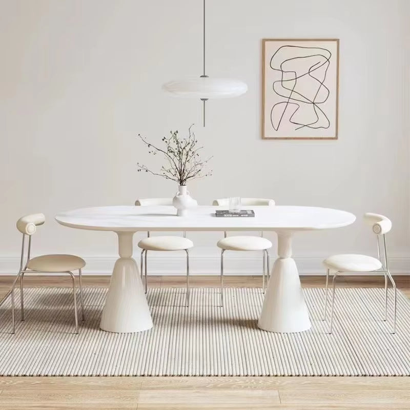 Modern Oval Dining Table Set for 4 to 6 with Solid Wood and Sintered Top