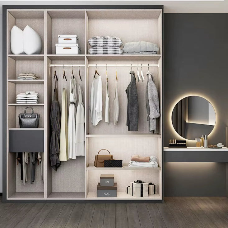 Minimalist Bedroom Wardrobe Gray Wood Storage Closet