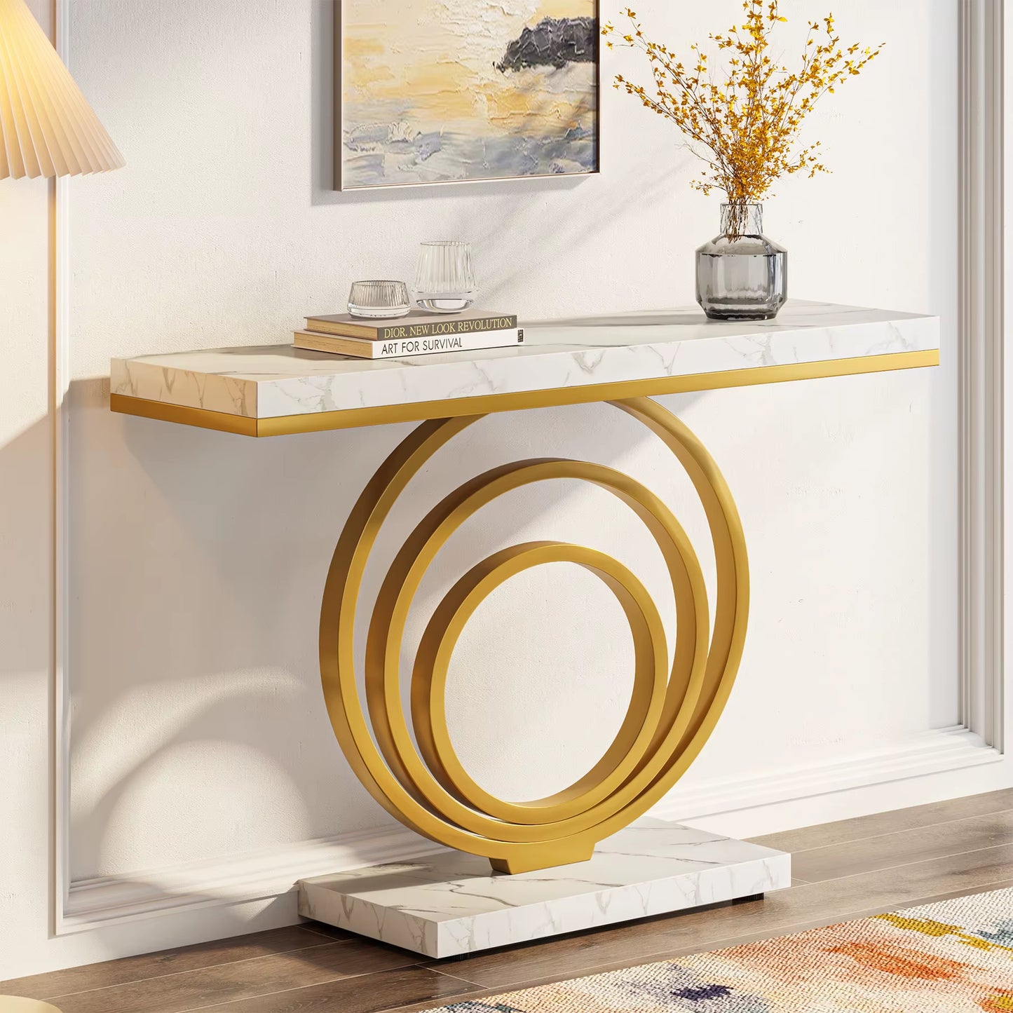 41" Modern Console Table – Gold Marble Entryway & Sofa Table