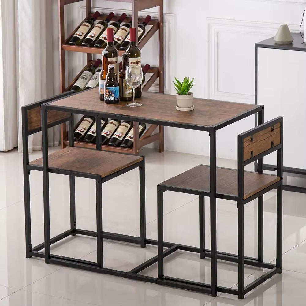 Compact Kitchen Dining Set with Metal Frame and Wood Tabletop