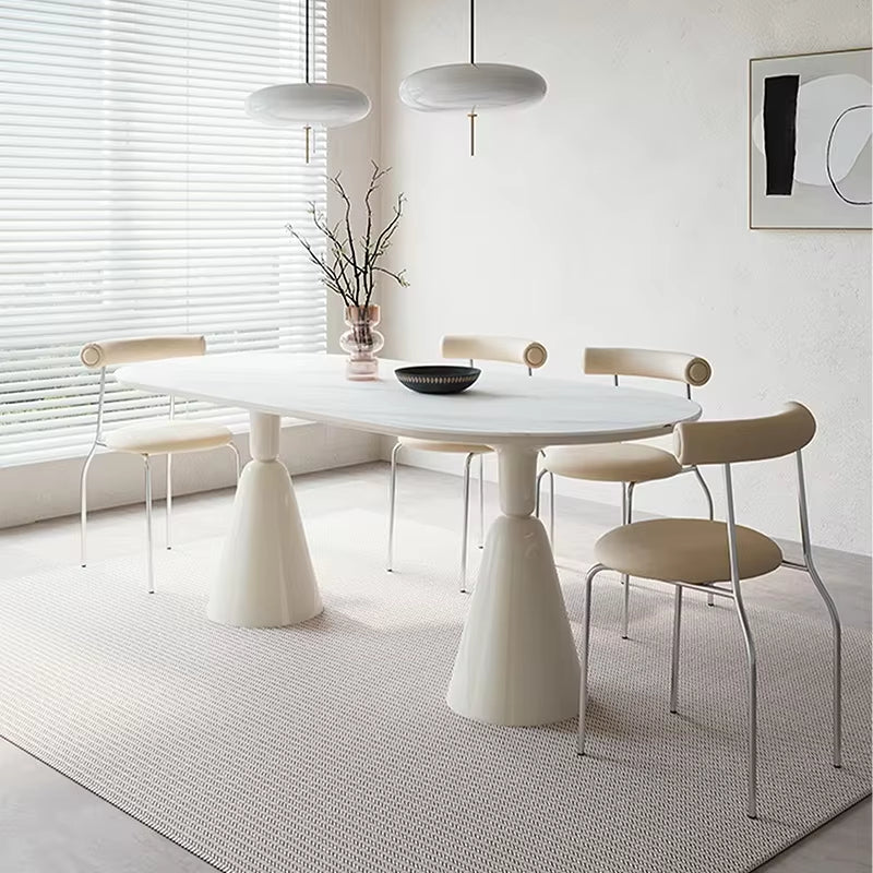 Modern Oval Dining Table Set for 4 to 6 with Solid Wood and Sintered Top