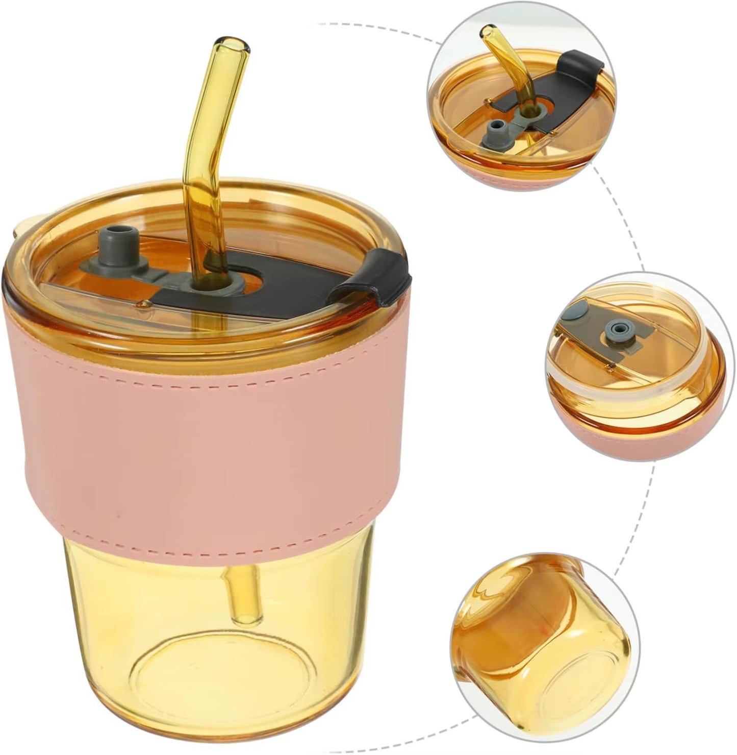 Portable Glass Coffee Cup with Leakproof Lid and Reusable Straw
