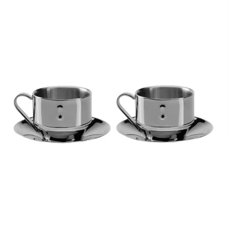 Gold Polished Stainless Steel Coffee Cup and Saucer Double Wall
