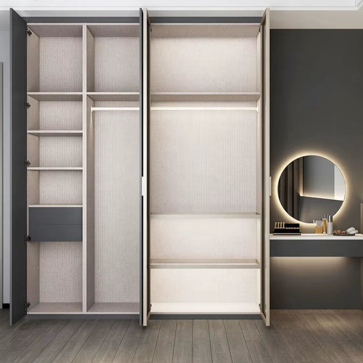 Minimalist Bedroom Wardrobe Gray Wood Storage Closet