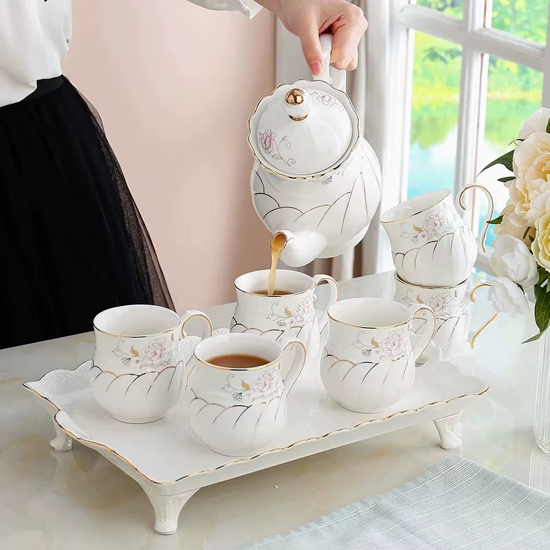 Elegant European Ceramic Coffee Cup and Saucer Set for Afternoon Tea