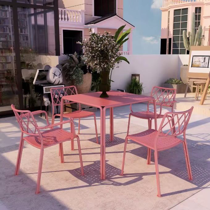 Patio Bistro Dining Set with Aluminum Table and 4 Armchairs