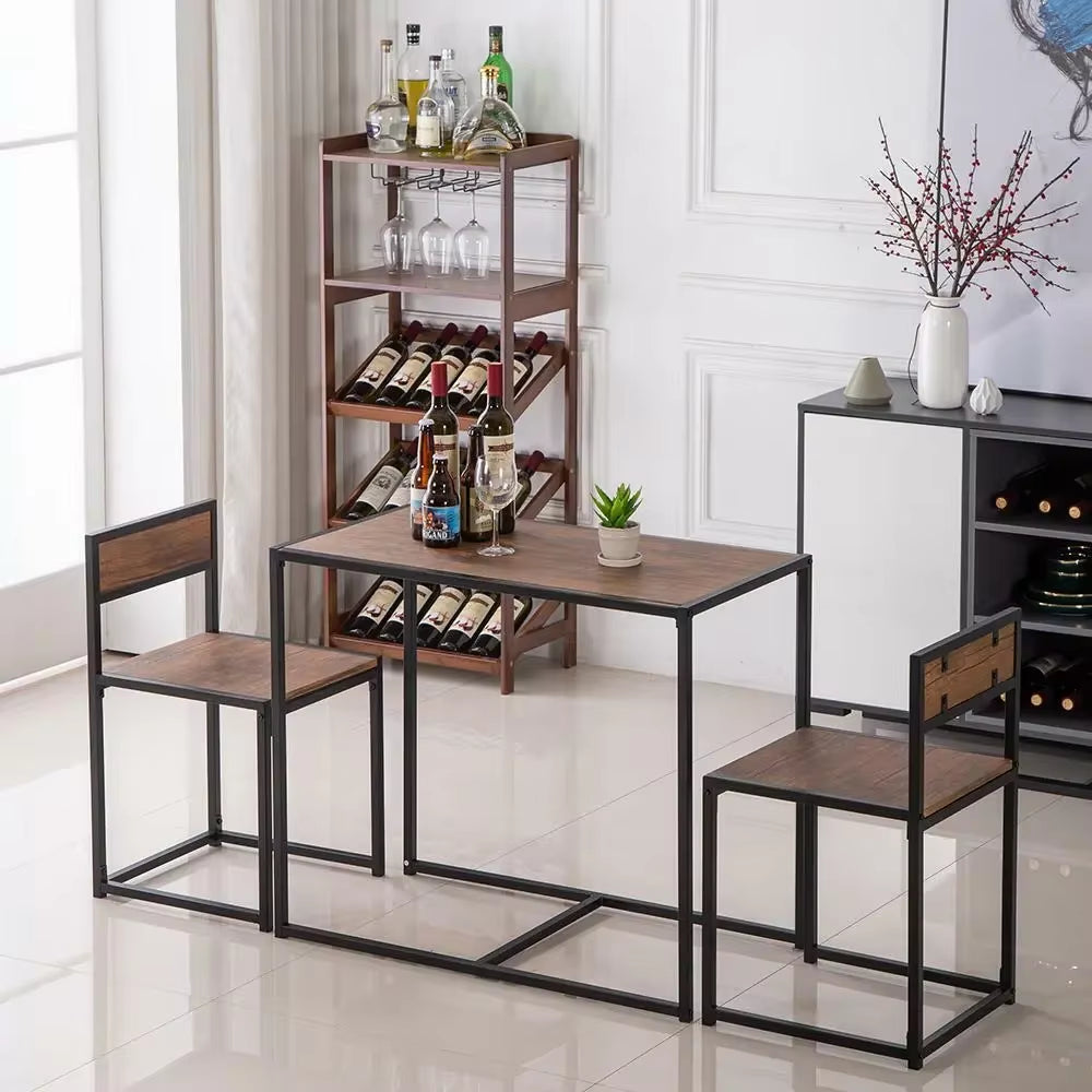 Compact Kitchen Dining Set with Metal Frame and Wood Tabletop