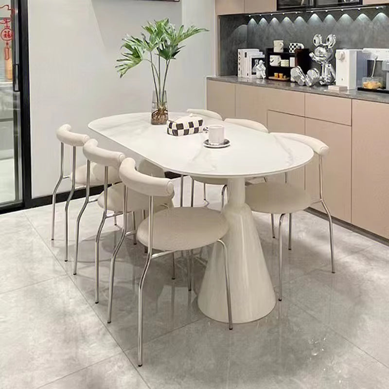 Modern Oval Dining Table Set for 4 to 6 with Solid Wood and Sintered Top