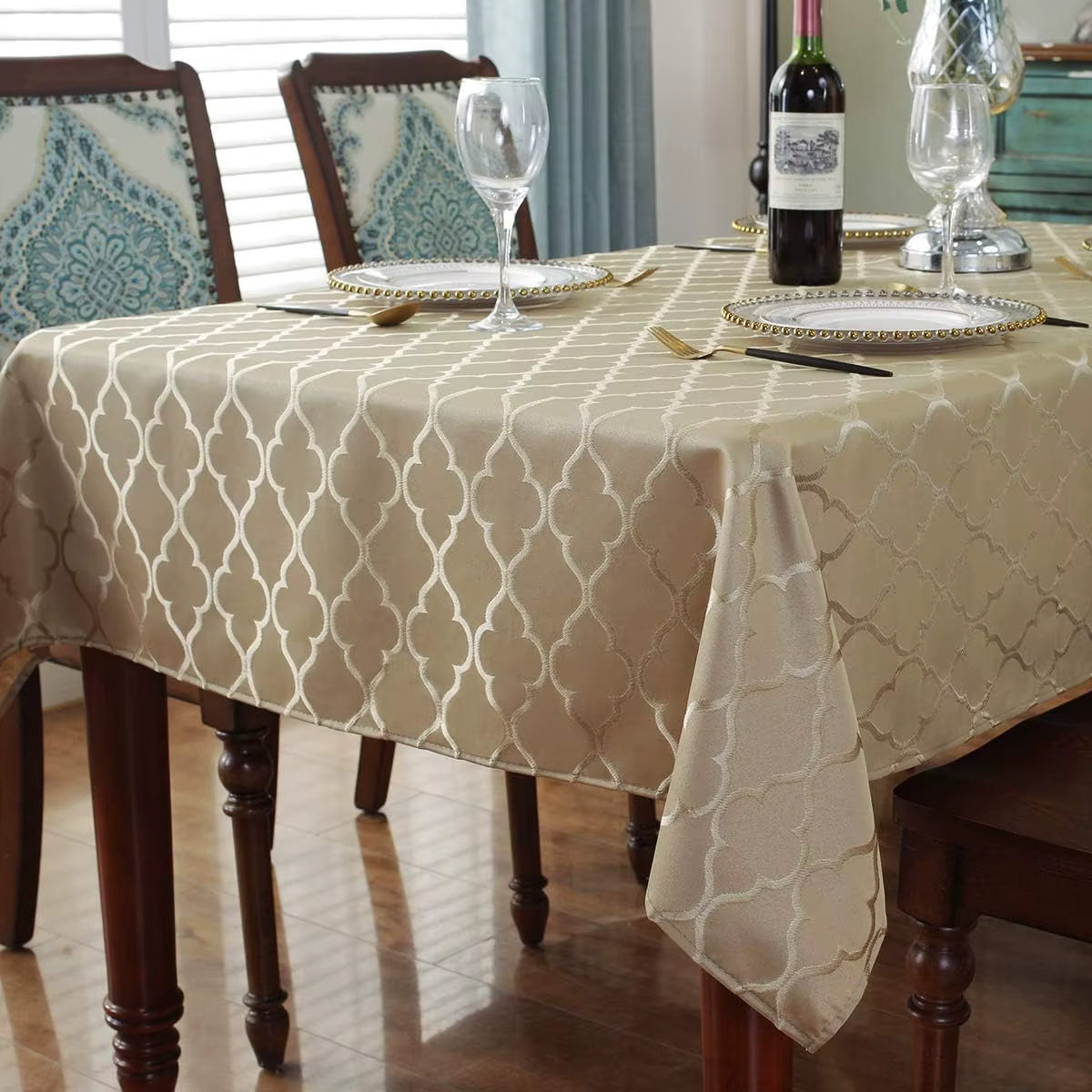 Jacquard Gold Tablecloth Waterproof Polyester for Kitchen or Dining
