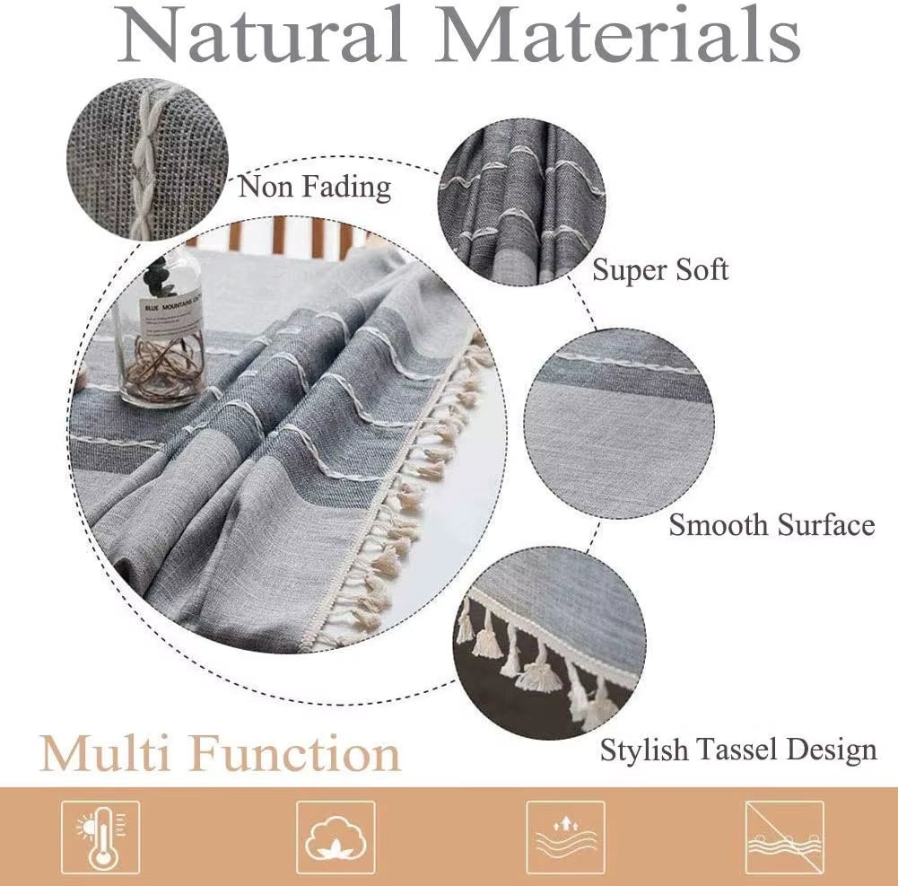 Wrinkle Resistant Square Tablecloth with Tassels for Indoor Outdoor Use